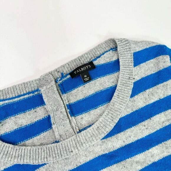 Talbots Sweater Womens Medium Sheep Blue Striped Long-Sleeve Crew Wool fall - Picture 3 of 8